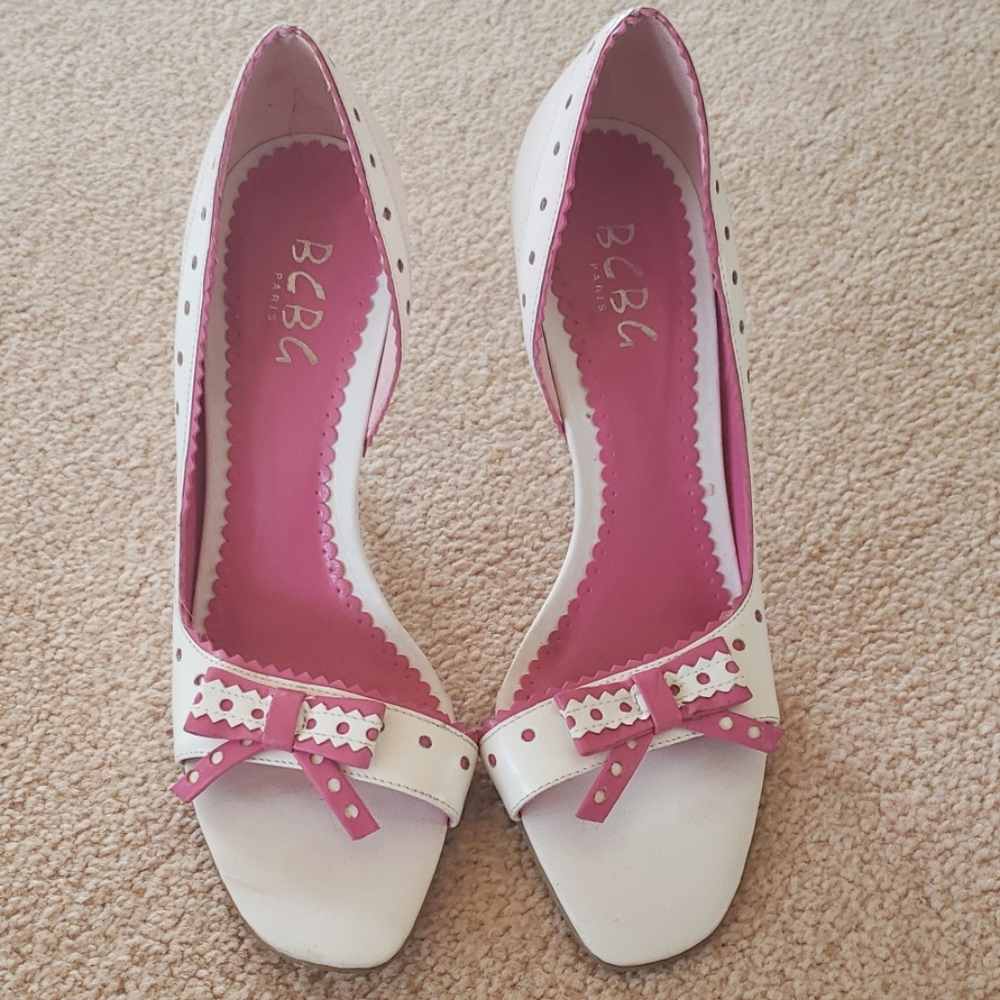 BCBG Paris pink and white heels